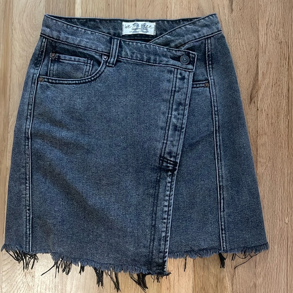 Size 26 Free People Parker Wrap Skirt Sulphor Black Denim